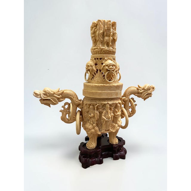 Vintage Chinese Ivory Resin Dragon Incense Burner For Sale - Image 4 of 10