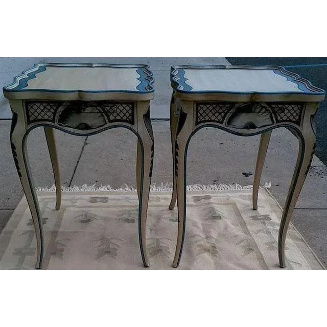 French Tea Tables With French Style Paint Cabriole Legs and Candle Slides - a Pair For Sale - Image 3 of 11