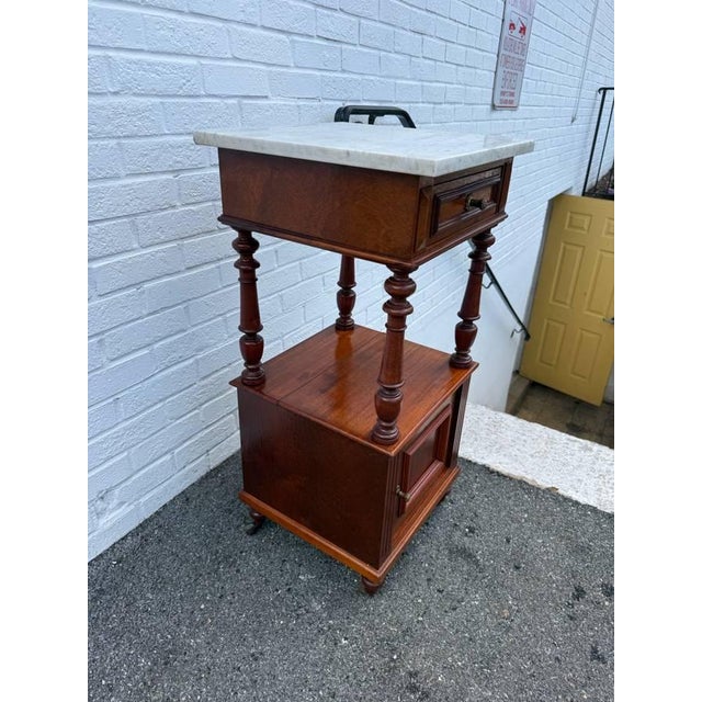 Antique French Style Marble Top 2 Tier Night Stand For Sale - Image 12 of 16