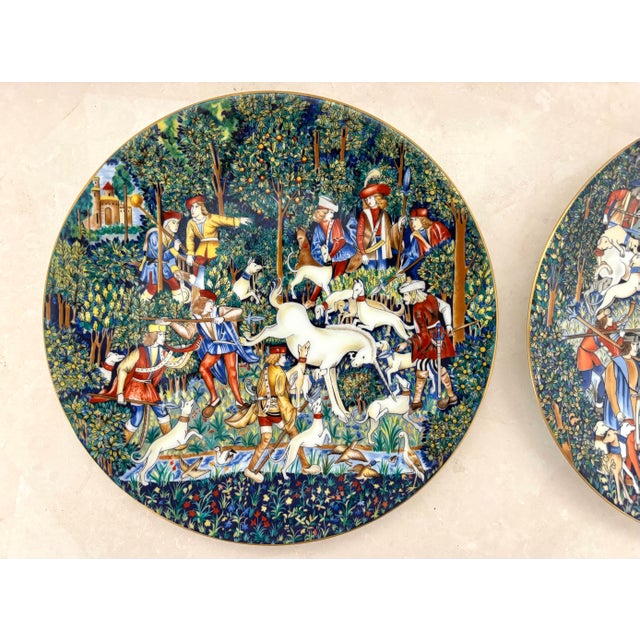 Haviland Limoges 1976 Limited Edition decorative plate pair of La Chasse à la Licorne, plates #5 and #6. Depicts a unicorn...