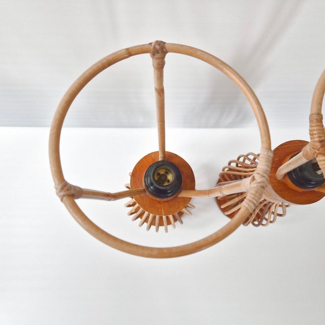 Mid-Century Modern Vintage Table Lamps in Rattan and Beech, 1960s, Set of 2 For Sale - Image 3 of 14