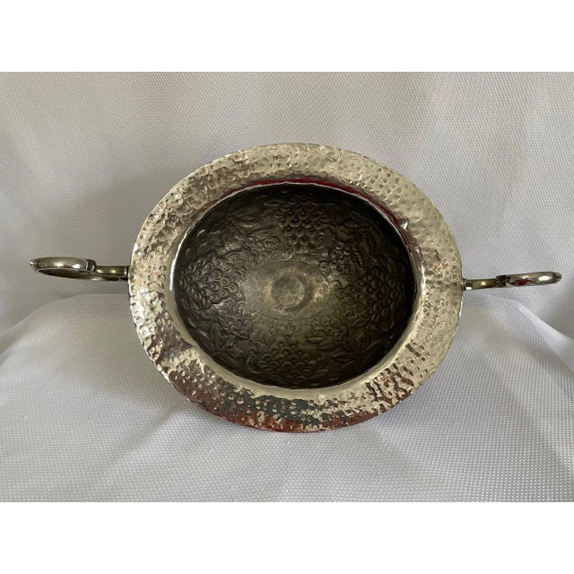 Metal Vintage Silverplated Hammered Repousse Jardiniere Centerpiece With Handles For Sale - Image 7 of 12
