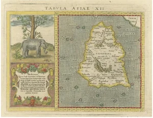 Map of Taprobana with Elephant Inset by Ptolemy & Magini, 1621