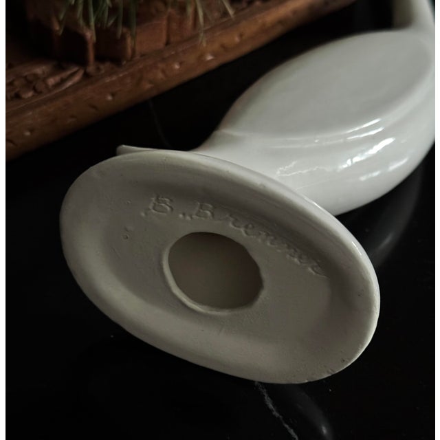 Mid-Century Modern Signed Mid-Century Modern Ceramic Crane Sculpture by B. Brenner, Ivory Glaze, C. 1955 For Sale - Image 3 of 3
