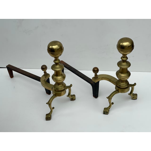 Antique American Brass Fireplace Set -Screen, Andirons and Fireplace Tools Set For Sale - Image 4 of 11