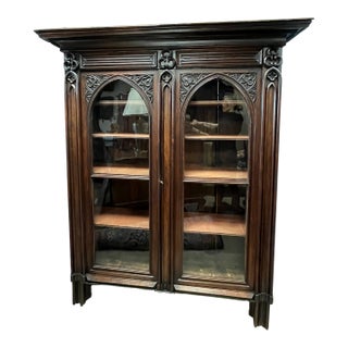 Amazing 19th Century Walnut Gothic Two Door Bookcase For Sale