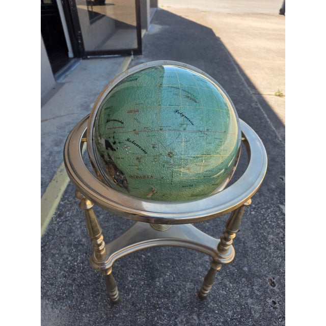 Gemstone Globe on Brass Stand With Compas in Base. For Sale - Image 4 of 14
