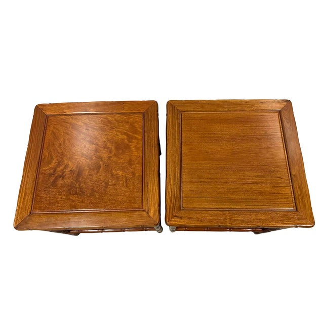 Mid 20th Century Pair of Vintage Chinese Carved Rosewood Night Stand/End Table For Sale - Image 4 of 13