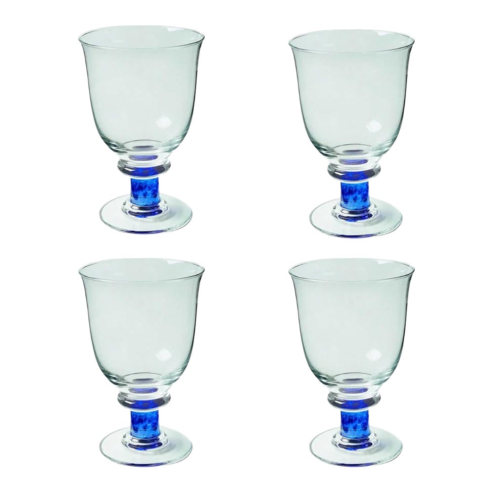 Denby Magnum Blue Large Crystal Water Goblets Handmade in Poland