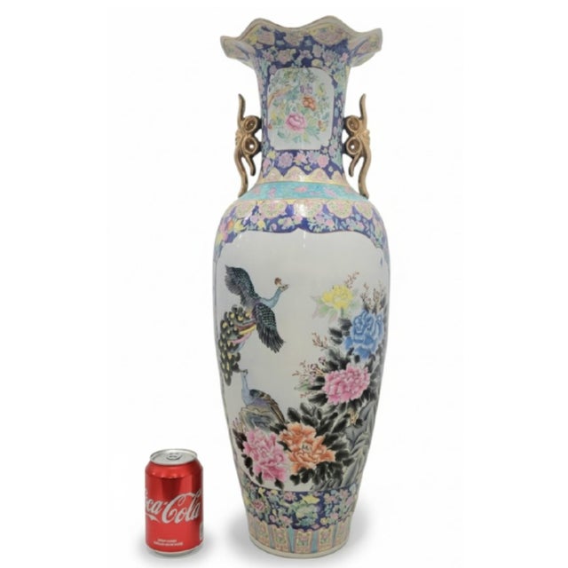 Royal Doulton Monumental Palace Sized Porcelain Vintage Chinoiserie Famille Rose Giant Floor Vase Room Decor For Sale - Image 4 of 14