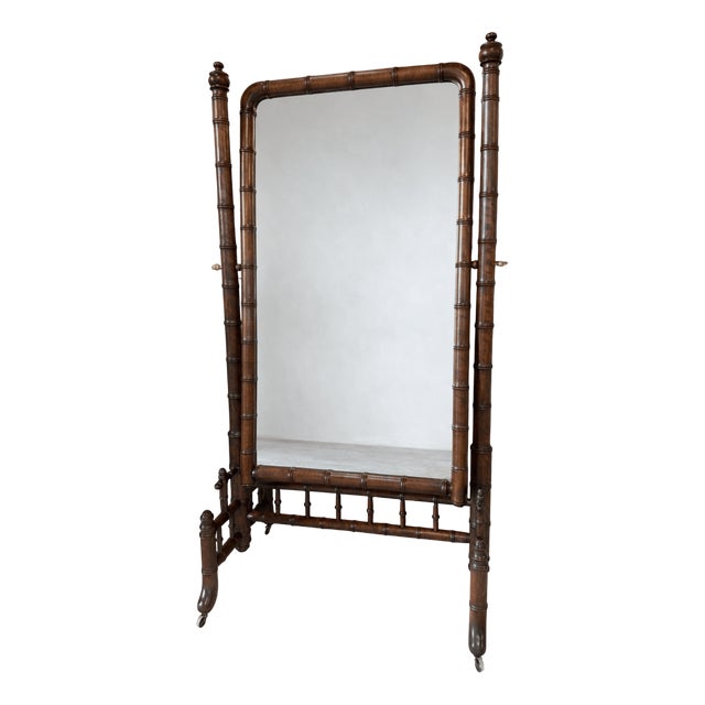 Faux Bamboo Cheval Mirror, 1900s For Sale
