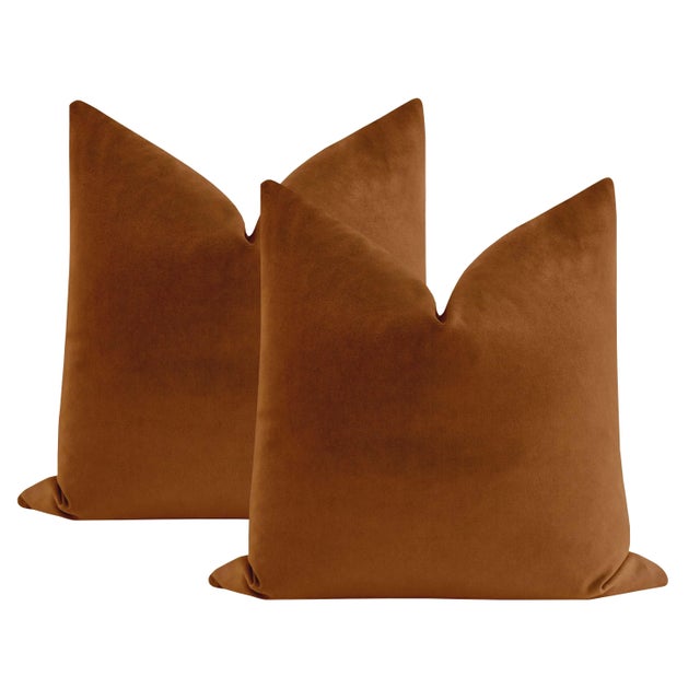 Not Yet Made - Made To Order 22" Cognac Contemporary Velvet Pillows- a Pair For Sale - Image 5 of 5