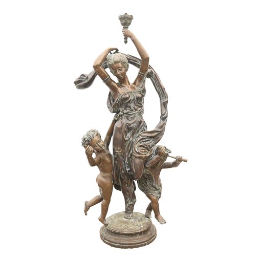 Large Bronze Figural Torchere Lamp with Allegory of Dance after Carrier-Belleuse For Sale