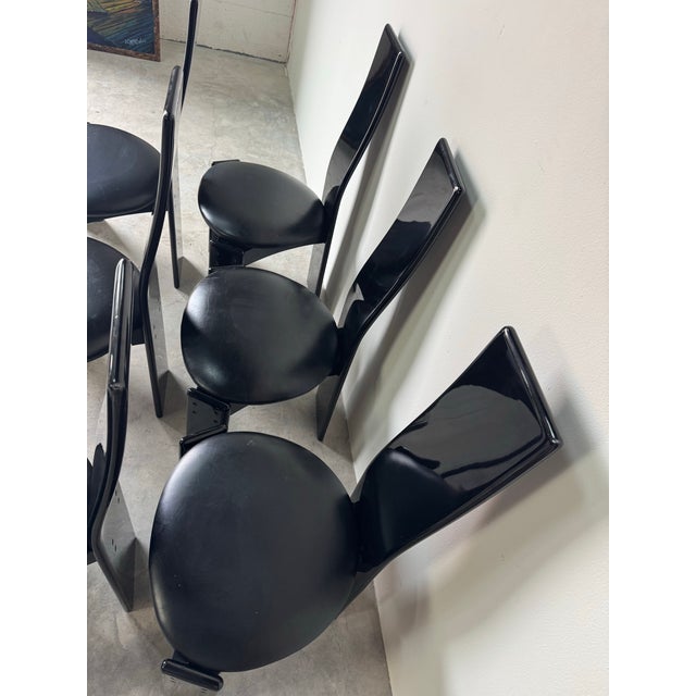1980’s Italian Vico Magistretti– Style Black Lacquer Dining Chairs – Set of 8 For Sale In Miami - Image 6 of 12