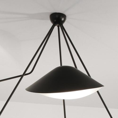 Metal Modern Black Five Curved Fixed Arms Spider Ceiling Lamp from Serge Mouille For Sale - Image 7 of 12