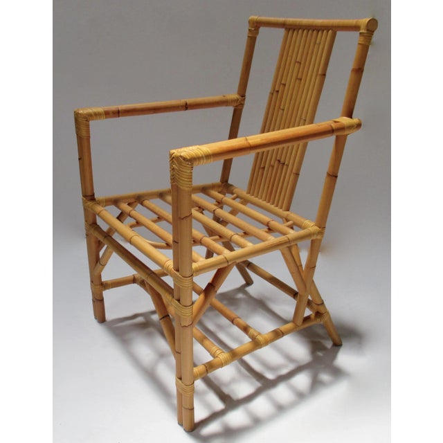 C.1990's David Sutherland "Makassar" Coll. Bamboo Rattan, Leather-Strapped Woven Chairs - Set of 4 For Sale In Tampa - Image 6 of 13