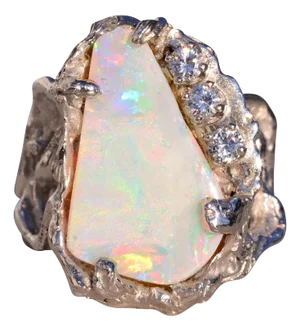 The 160th Avenue: Natural Australian Opal in Free Formed White Gold With Natural Diamonds