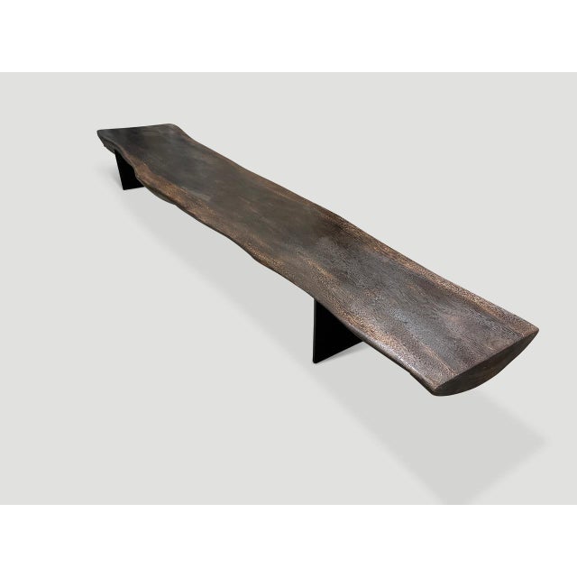 Andrianna Shamaris Impressive Long Suar Wood Charred Bench For Sale - Image 12 of 18