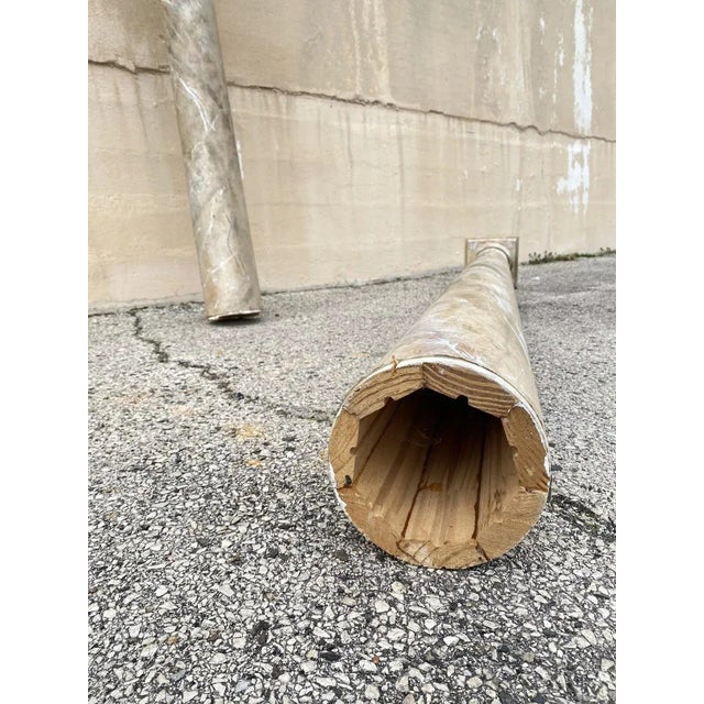 Vintage Reclaimed Salvage Wooden Faux Marble Painted Column Pair For Sale - Image 10 of 12