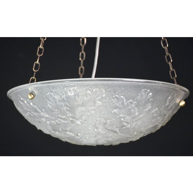 French Art Deco Glass Bowl Pendant Chandelier With Floral Pattern, 1950 For Sale - Image 11 of 12