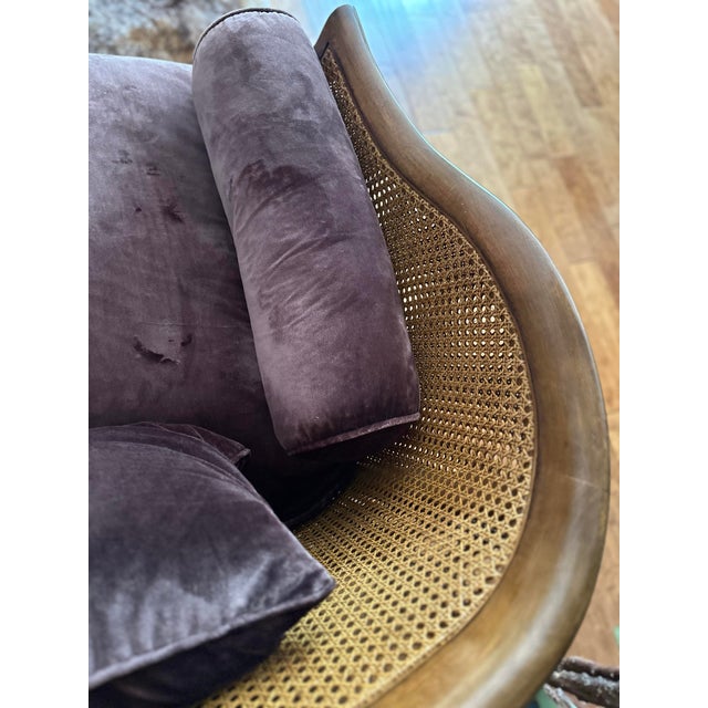 Minton-Spidell Attributed Canework Framed Velvet Sofa For Sale - Image 9 of 10