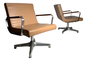 Pair of Vintage 1970s Techfab Chromcraft Latte Lounge Chairs