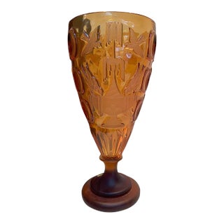 Contemporary Italian Amber Cristal Handmade Cut Vase For Sale