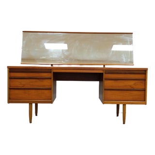 Vintage Mid Century Modern Teak Dressing Table / Desk With Mirror by Austinsuite For Sale