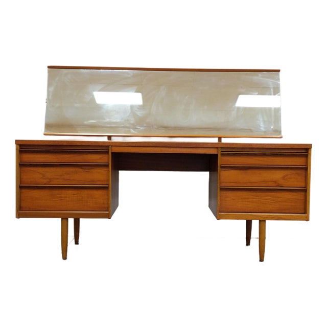Vintage Mid Century Modern Teak Dressing Table / Desk With Mirror by Austinsuite For Sale