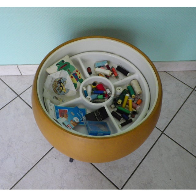Sewing Box Ottoman in Faux Leather with Wooden Legs, 1960s For Sale - Image 9 of 10