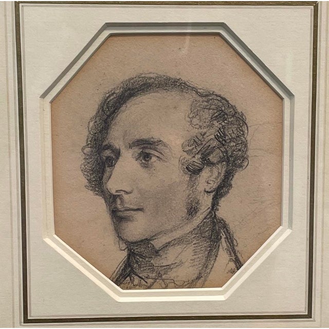 English Pair of Framed 1820s English Portrait Drawings of Men For Sale - Image 3 of 11