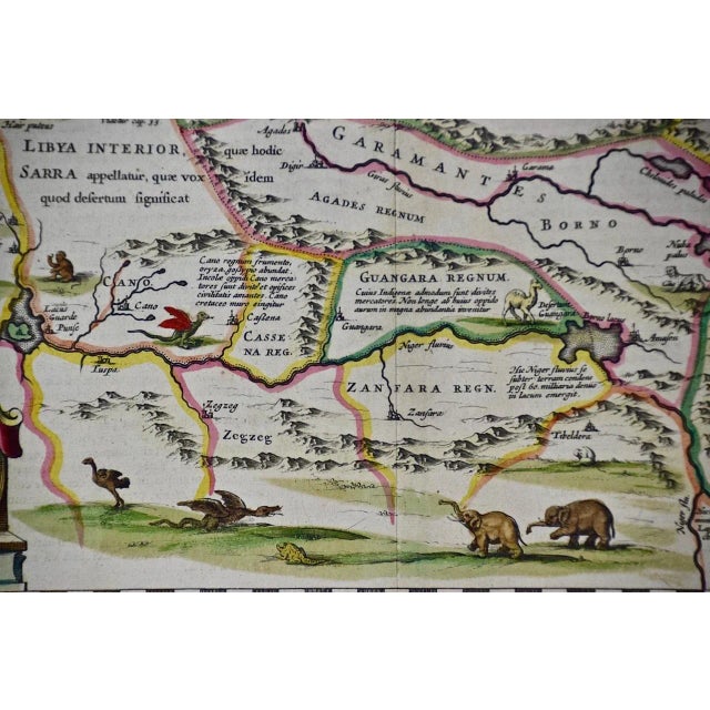 Paper "Nova Barbariae Descriptio", a 17th Century Hand-Colored Map of North Africa For Sale - Image 7 of 8