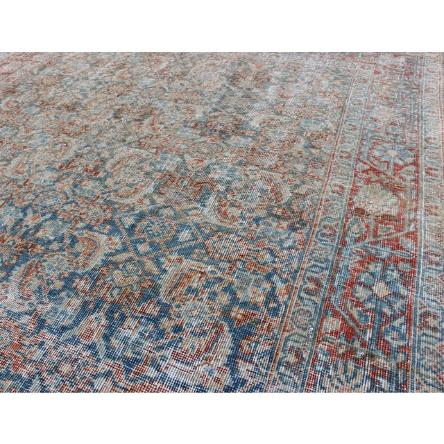 Antique Persian Mahal Rug With All-Over Flower Design in Blue, Red and Ivory 4'3 X 6'4 For Sale - Image 10 of 12