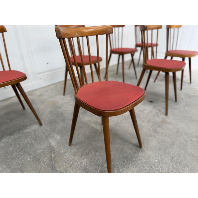 Wood Chairs with Colorful Seats from Baumann, 1960s, Set of 8 For Sale - Image 7 of 9