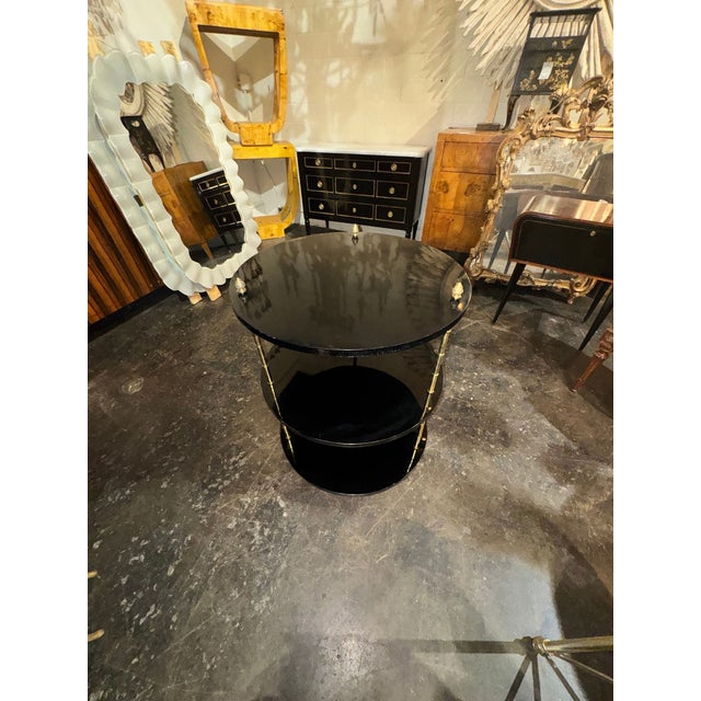 Italian Brass Bamboo and Black Lacquered Etagere Table For Sale - Image 4 of 7