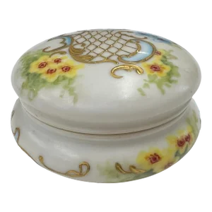French Trinket Box With Floral Design and Gold Leaf Highlights