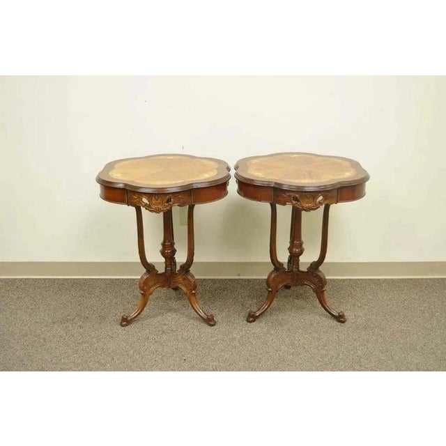 Antique French Louis XV Style Satinwood Floral Inlay Walnut Side Tables - A Pair For Sale - Image 10 of 10