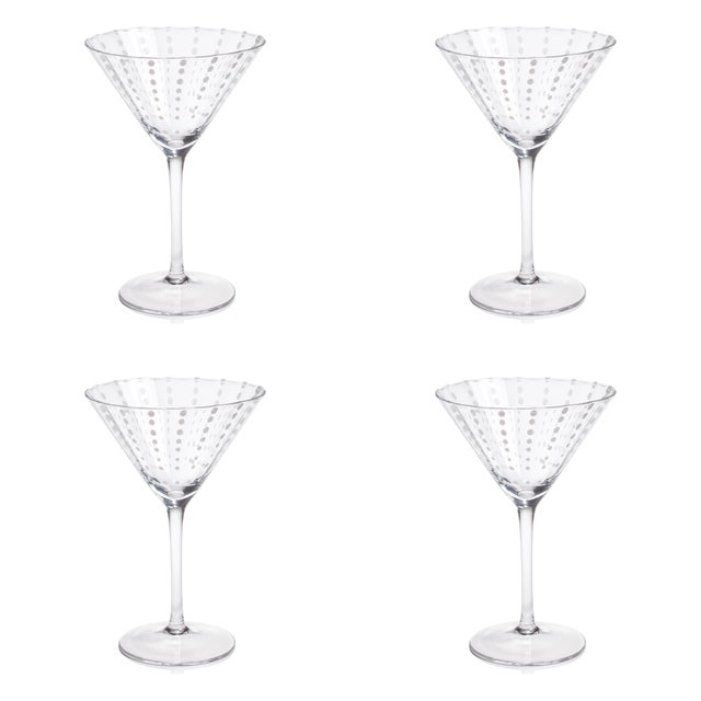 Pescara 4-Piece Set White Dot Martini Glasses, Clear For Sale In Los Angeles - Image 6 of 6