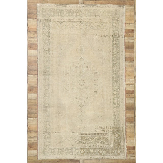 Tan Mid 20th Century Muted Vintage Turkish Oushak Rug - 06'05 X 11'01 For Sale - Image 8 of 9