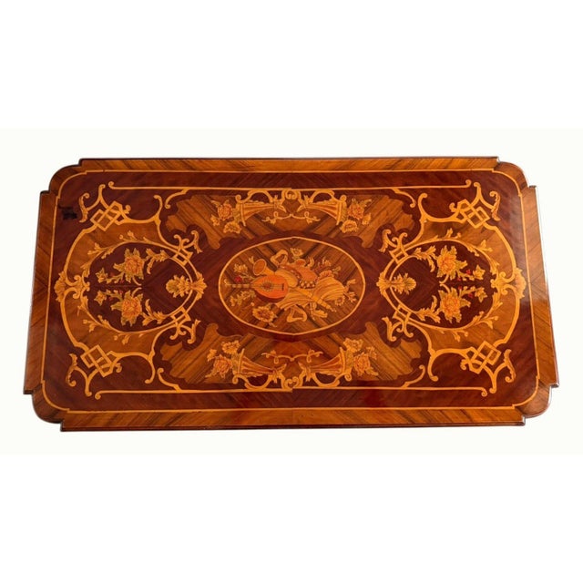 Antique Louis XVI Revival Musical Trophy Marquetry Coffee / Occasional Table, c. 1890–1910 An exceptionally decorative...