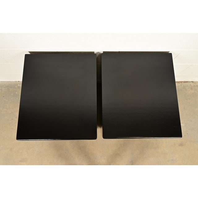 Karpen of California Mid-Century Modern Hollywood Regency Black Lacquered Nightstands | Circa 1950s For Sale - Image 12 of 15