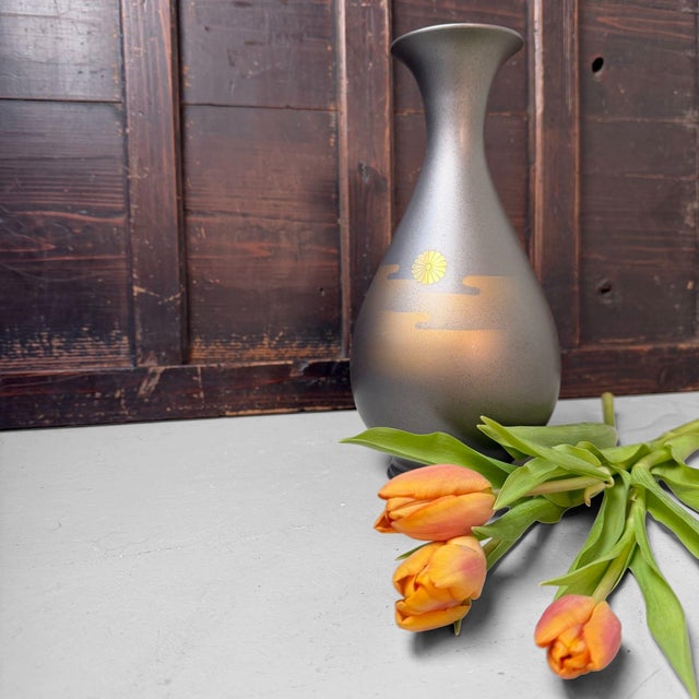 Japanese Metal Vase with Chrysanthemum Motif from Takaoka, 1970s For Sale - Image 6 of 11