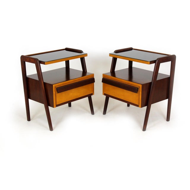 Mid-Century Modern Czech Mahogany Nightstands and Low Cabinet from Jitona, 1960s, Set of 3 For Sale - Image 6 of 18