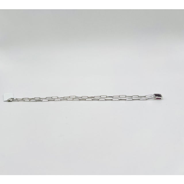 Early 21st Century Purple Spinel Emerald Cut Bezel Paperclip Necklace in 14k White Gold For Sale - Image 5 of 6