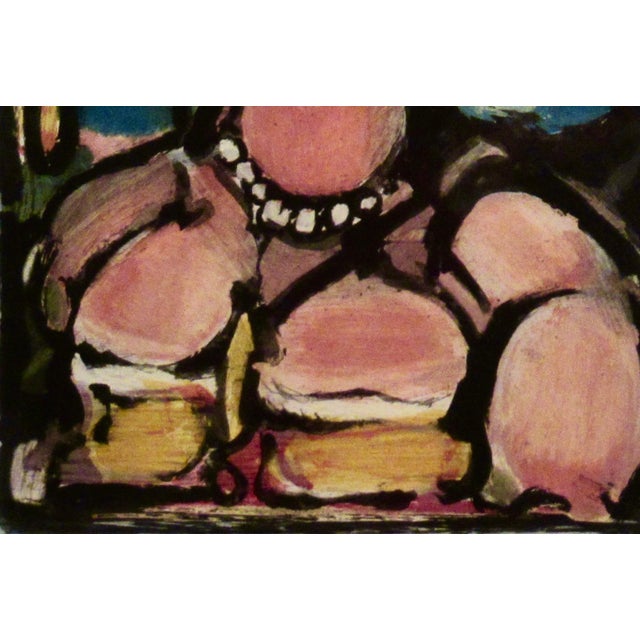 This artwork titled "Courtisane aux Yeux Baisses" from the suite "Les Fleurs du Mal" created in 1937, is an original color...