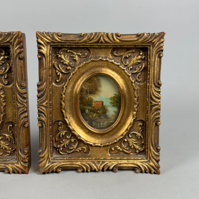 Unknown, Miniature Landscapes, 1950s, Oil on Copper, Framed, Set of 2 For Sale - Image 4 of 12