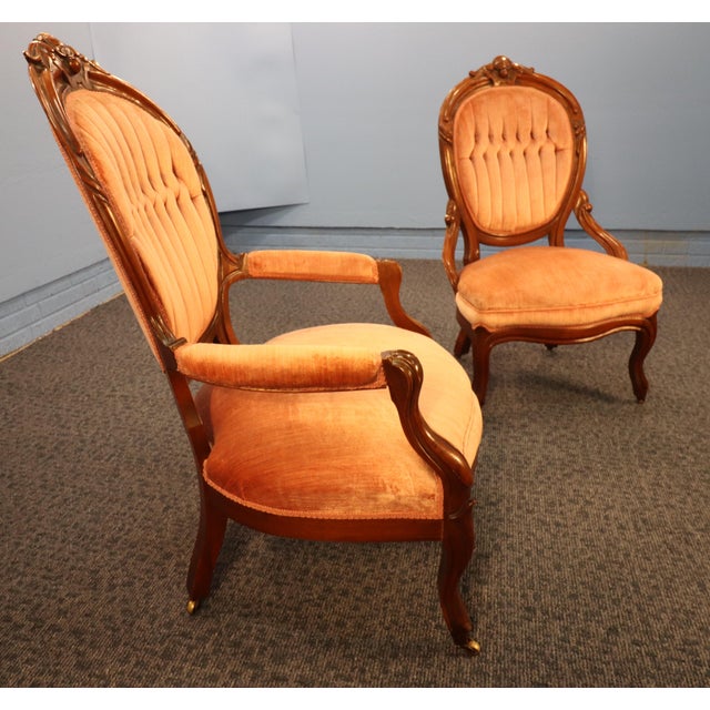 Early 20th Century French Rococo Revival "Gentleman and Lady's" Chairs For Sale - Image 4 of 15