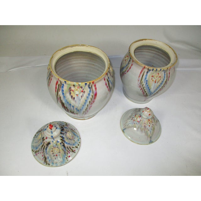 Mid-Century Modern Studio Pottery Slip Glaze Covered Jars, Set of 2 For Sale - Image 3 of 11