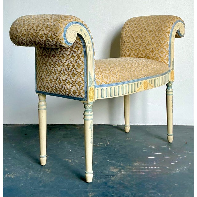 Vintage Regency Hand Painted Bow Front Bench For Sale - Image 10 of 12