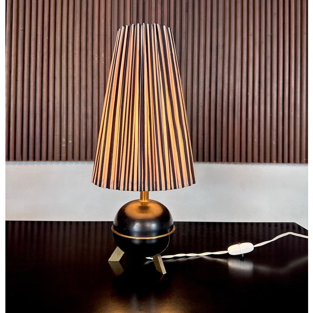 Small Art Deco Table Lamp with Spherical Metal and Brass Base, Germany, 1920s For Sale - Image 6 of 18